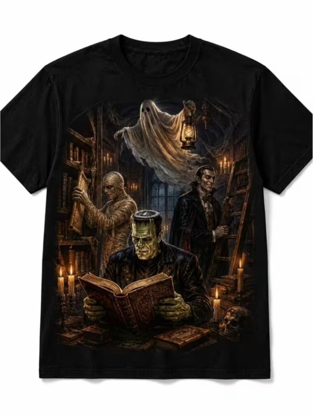 Gothic Library Classic Monster Friends Graphic Horror Print Men’s T-Shirt